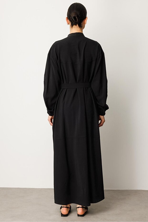 Soft Modal İçerikli Modal Garnili ve Taş İşlemeli Zamansız Ferace Kap-Siyah - 6