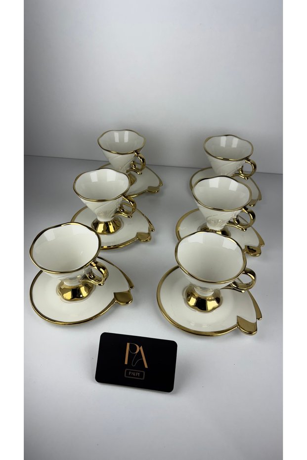 Gilded Porcelain 6-Piece Coffee Cup Set Decorative Object Figurine Living Room Accessory Coffee Table Desk Living Room Decor
