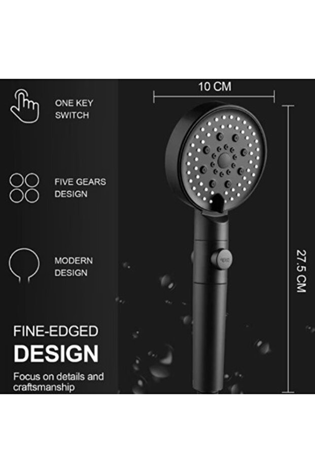 5-function shower head set, Black - 3
