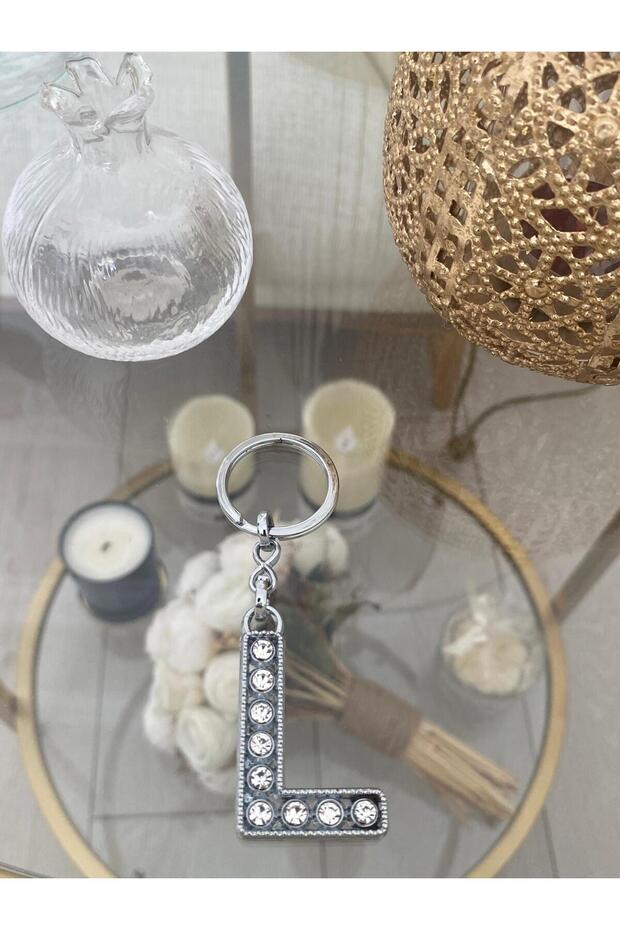 L Harf Zirconium Stone Steel Keychain & Charm