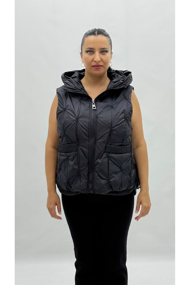 Large Size Hooded Quilted Oversized Women's Short Vest