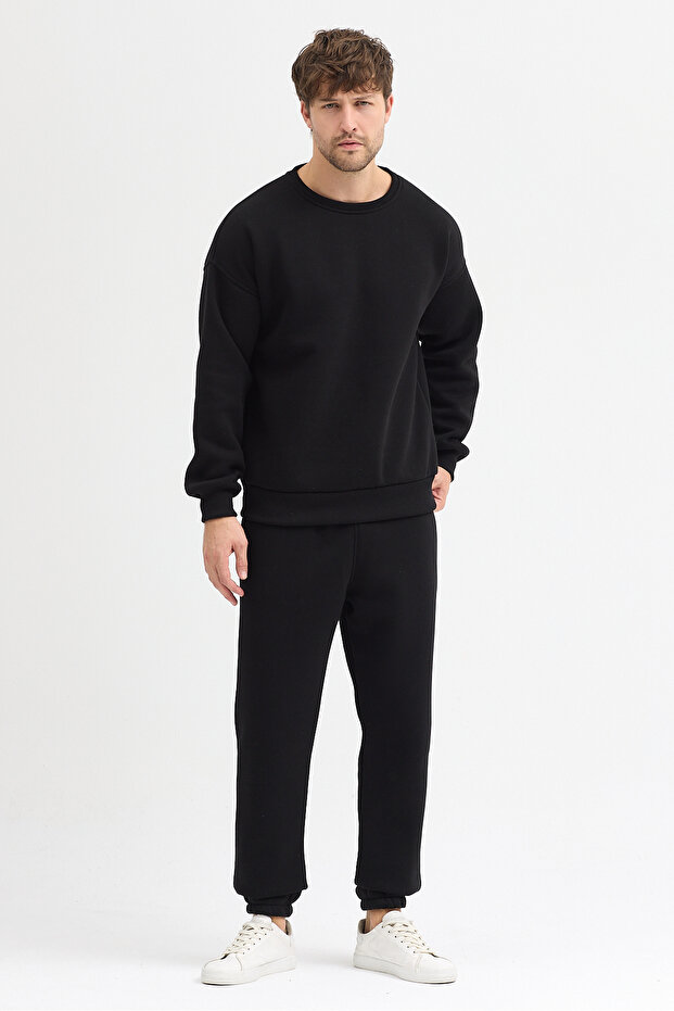 Men's Oversized Crew Neck Tracksuit Set Cotton Basic 3 Thread - 2