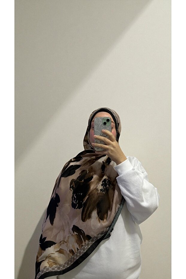Fall Series Floral Pattern Cotton Digital Soft Shawl - Cream Coffee