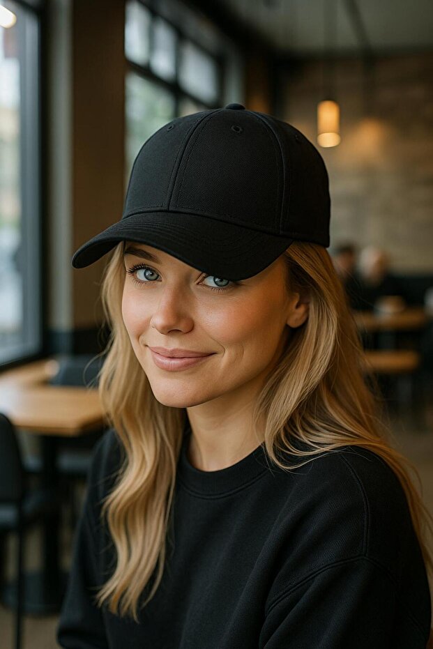 Black Gabardine Fabric Women's Cap Hat