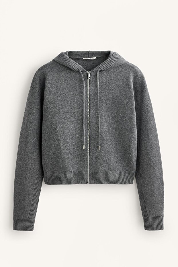 Kapüşonlu örgü ceket - 6