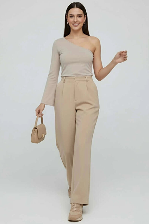 Tek Omuzlu Basic Bluz Vizon T4275 - 1