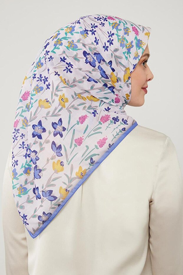 Mor Çiçekli Cotton Eşarp - 2