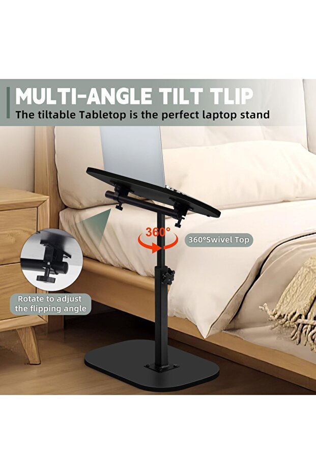 End Table, C-Shaped Small Side Table, Adjustable Height 360°Swivel Couch Tables - 5