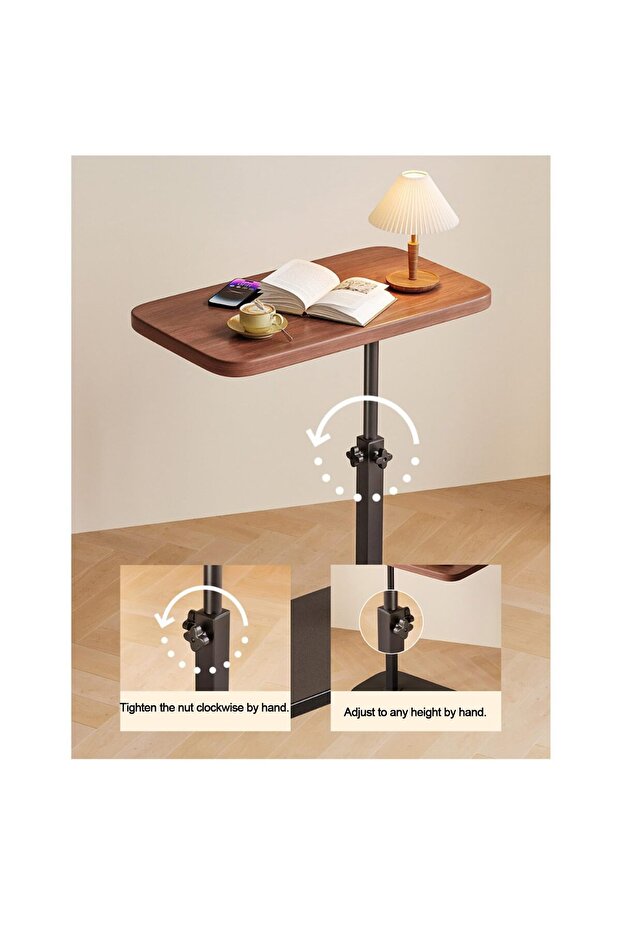 End Table, C-Shaped Small Side Table, Adjustable Height 360°Swivel Couch Tables - 5