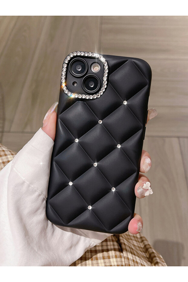 Solid Diamond Grid Embellished iPhone Case - 4