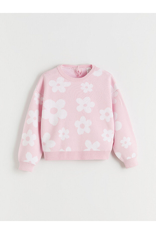 Alita City Lcw Kids Pink Floral Patterned Girls' Knit Sweater with a Difference