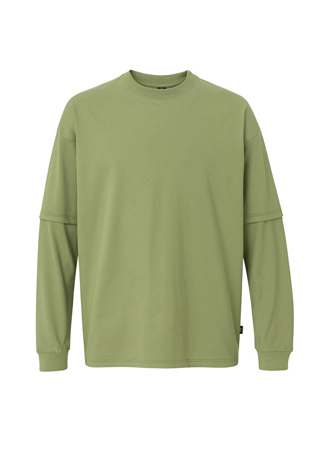 Çift Kollu Basic Oversize Tişört - 1
