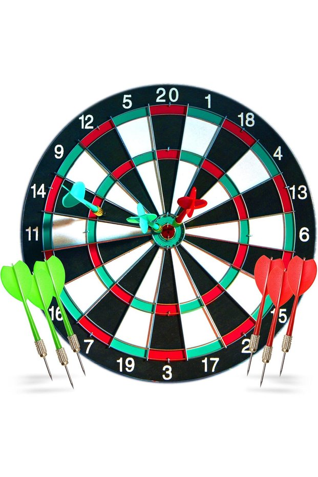 Dart Board Set, Double Sided Usable Dartboard with 6 Golden Metal Tip Darts, Excellent Indoor Game, Party Game and Outdoor Game, Darts set with board for Adults & Family Tournament