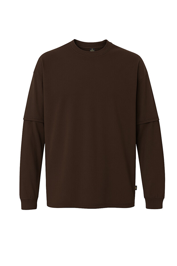 Çift Kollu Basic Oversize Tişört - 1