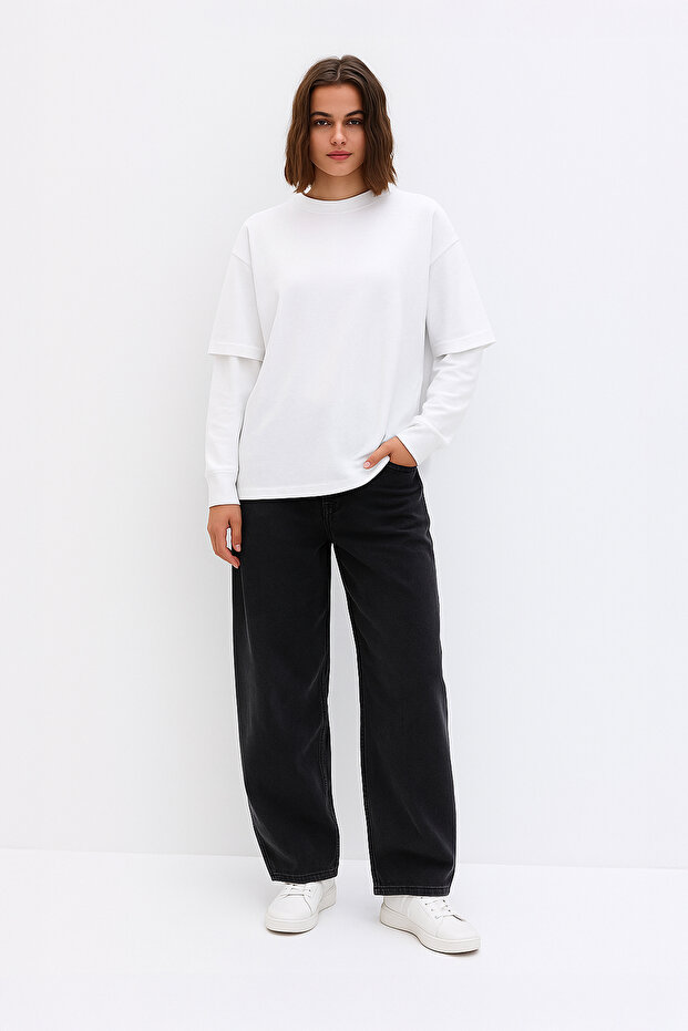 Çift Kollu Basic Oversize Tişört - 3