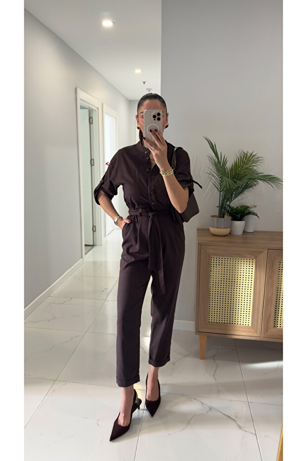 Dlvin Boste Brown Belted Jumpsuit