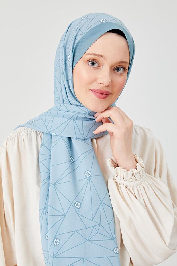 Mint Green Geometric Pattern Violet Medina Silk Shawl