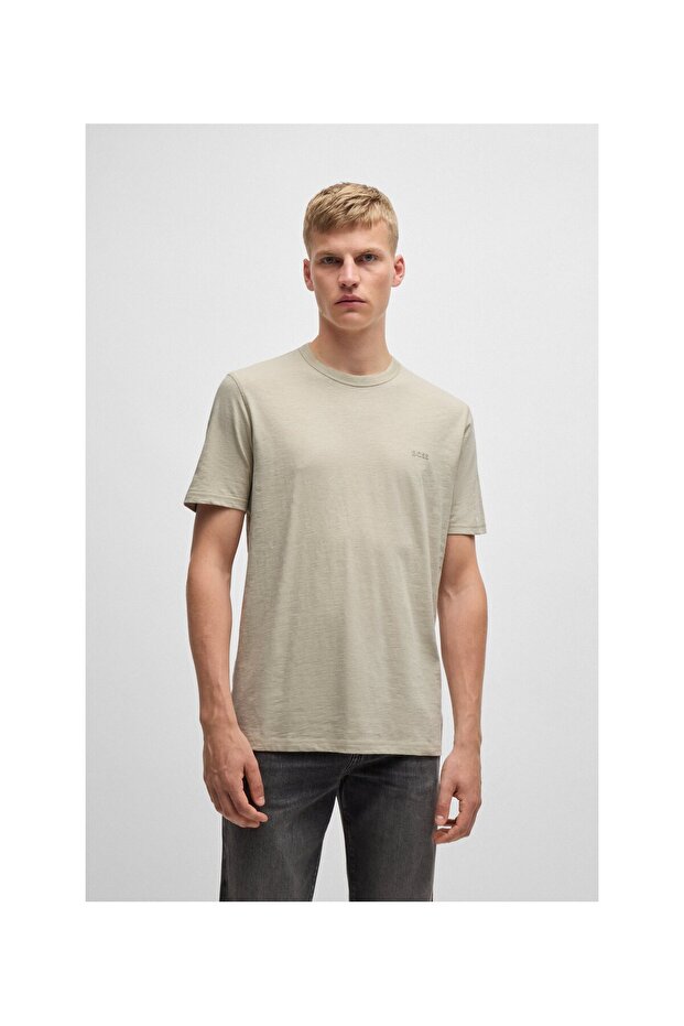 Logo detaylı slub pamuklu regular-fit T-shirt - 1