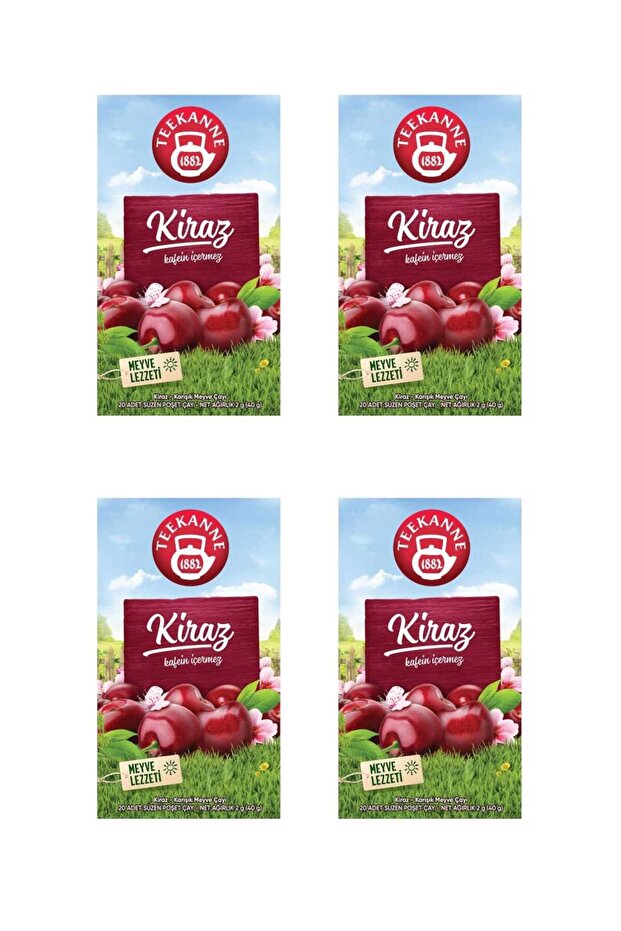 Cherry Fruit Tea 4 Pack (4X20 - Total 80 Infusion Bags) - 100% Caffeine-Free Tea