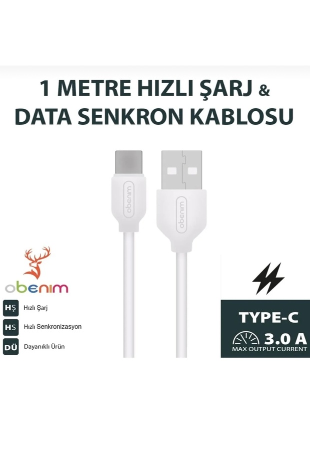 Type-C USB Şarj ve Data Kablosu / Type C kablo 1 Metre / Hızlı Şarj Teknolojisi / USB Type C / 3.0 - 3