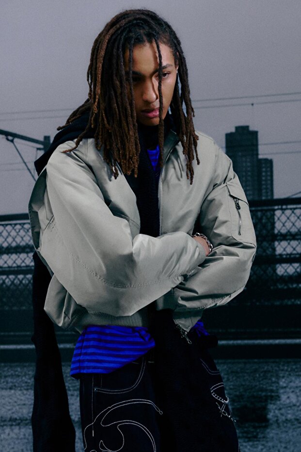 Kombine kapüşonlu bomber ceket - 1