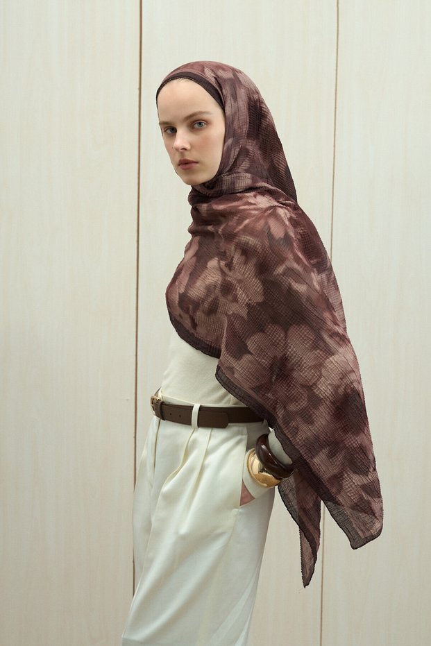 Frosted Bloom Muslin Shawl - Bitter Brown