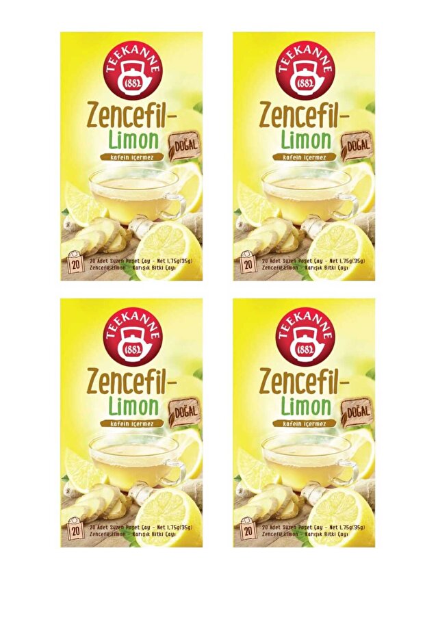 Ginger Lemon Herbal Tea 4-Pack Economical Pack (4X20 - 80 Infusion Bags) - Caffeine-Free