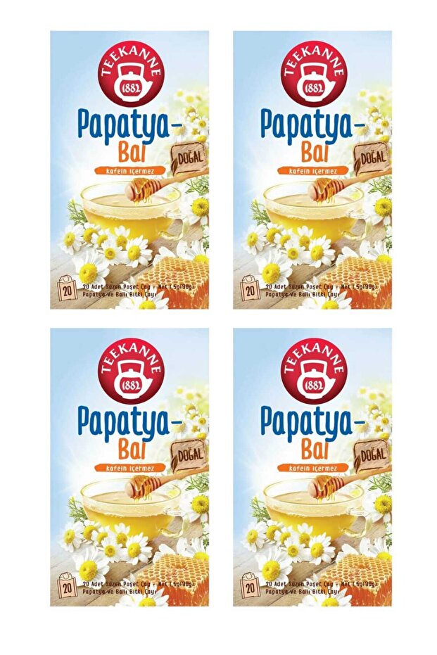 Chamomile Honey Flavored Herbal Tea 4-Pack (4X20 - 80 Brewing Bags) - Caffeine-Free and Natural
