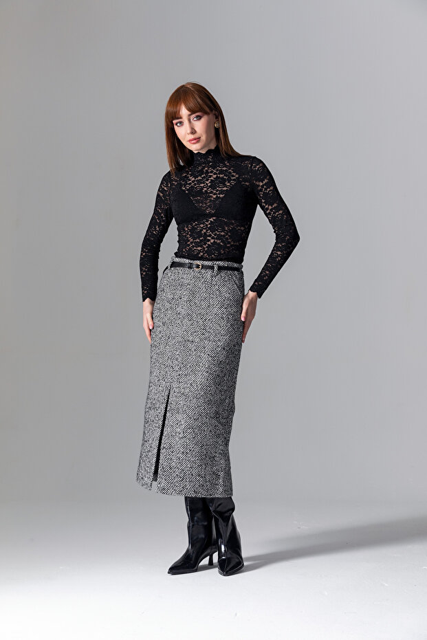 Gri Kırçıllı Kalem Etek - 1