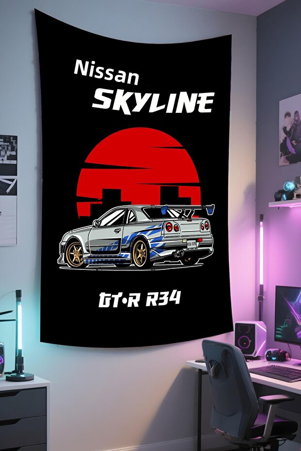 Gamer Wall Covering – Car Themed, High-Quality Fabric, Tapestry Wall Carpet