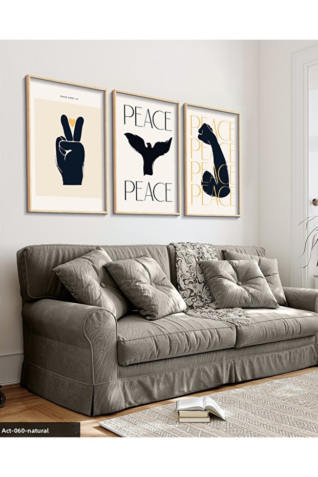 Peace, Barış 3 Piece Wooden Framed Picture