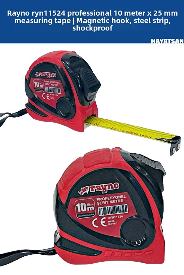 Professional 10 Meter X 25 mm Tape Measure - Ryn11524 | Magnetic Hook, Shockproof