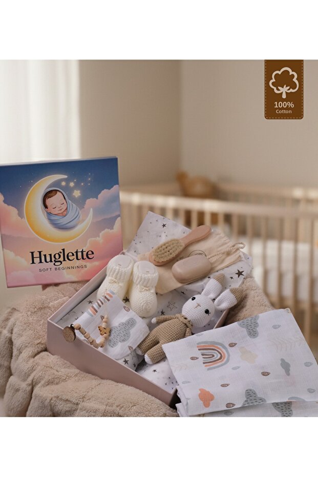 Winny - Unisex Newborn Outfit Gift Set - %100 Cotton Muslin Set, Knitted Booties