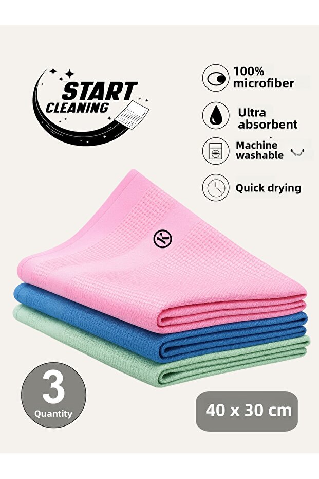 Koza-X Microfiber Magic Cleaning Cloth 3 Pieces Glass, Mirror, Kitchen, Bathroom, Car General Cleaning Cloth