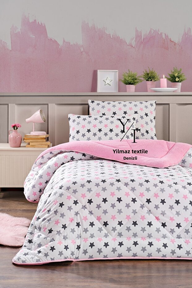 Single Fluffy Quilt Pink Star | Without Sheets | Pillowcase with Gift | Children's Quilt
