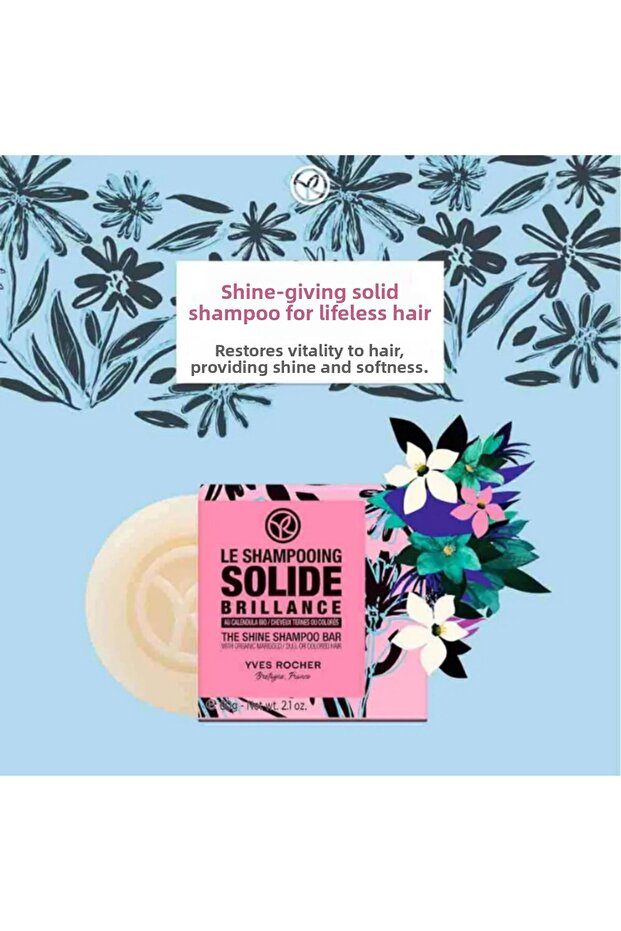 Solid Shampoo That Adds Shine for Hair Without Exhaustion 60 Gr Organic Calendula Vegan Eco-Friendly