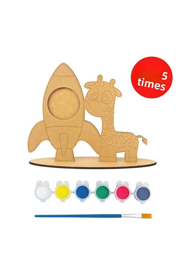 Rocket and Giraffe Wooden Frame Painting Set - Activity Set - Wooden Painting Kit - 5 Pieces
