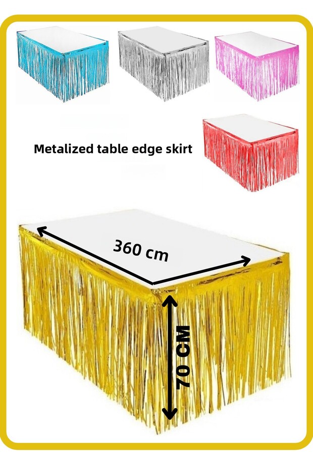 Table Skirt Metallic Gold Shiny Tasseled 360 cm Length 70 cm Height
