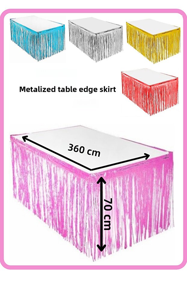 Table Skirt Metallic Pink Shiny Tasseled 360 cm Length 70 cm Height