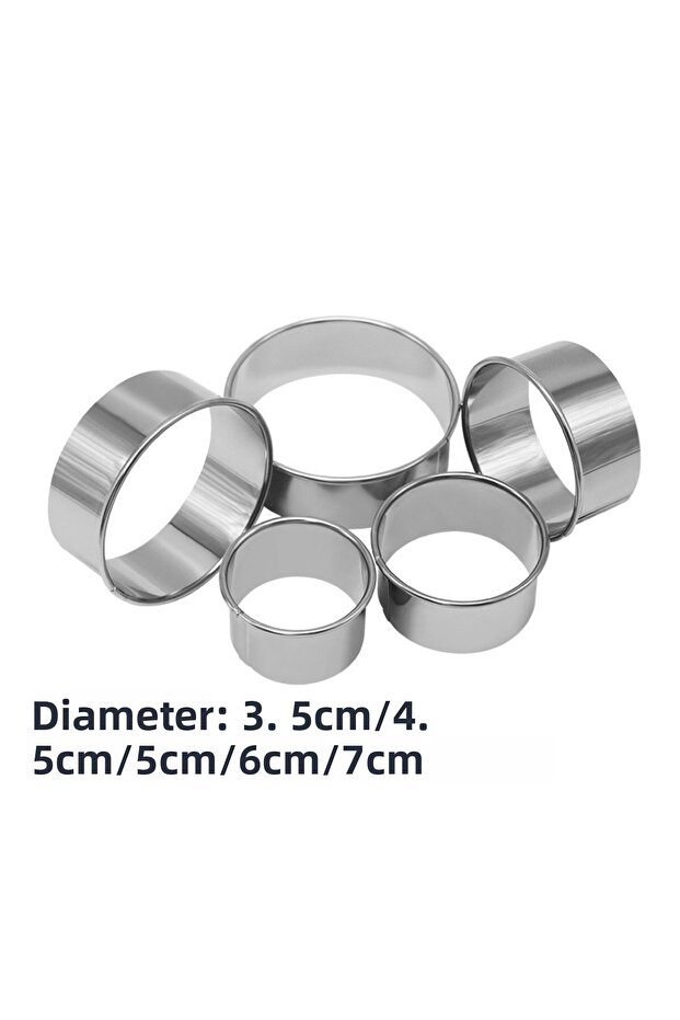 Round 5PCS Round Stainless Steel Biscuit Mold Dumpling Skin Cutting Mold DIY Biscuit Pastry Cake Bak