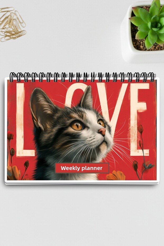 Cute Cat Themed A5 Spiral Bound To-Do List Weekly Planner