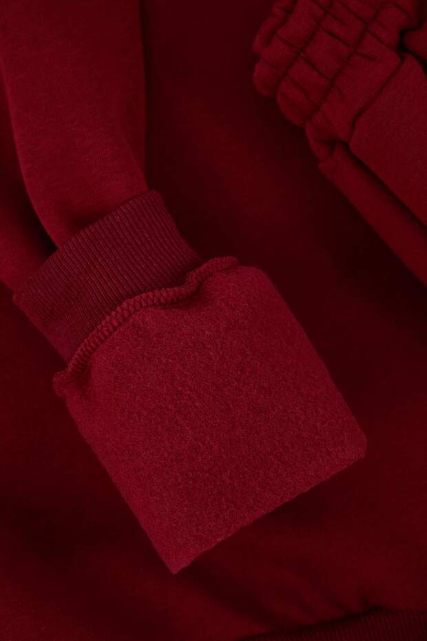 Burgundy Minimal Print Detailed Inside Fleece Large Size Tracksuit Set Tbbaw26Ts00015 - 4