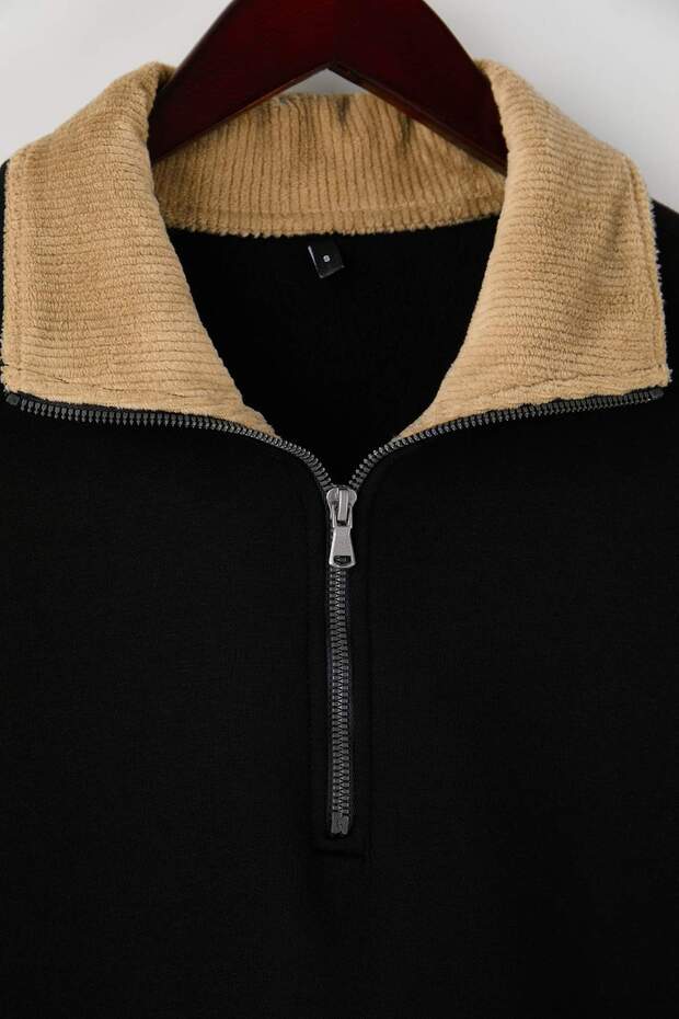 Siyah Yaka Detaylı Dik Yaka Yeni Oversize/Geniş Kesim Kalın/İçi Polarlı Sweatshirt TMNAW26SW00003 - 7