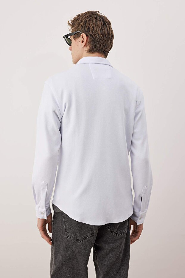 Beyaz Regular Fit Dokulu Erkek Gömlek TMNAW26GO00019 - 4