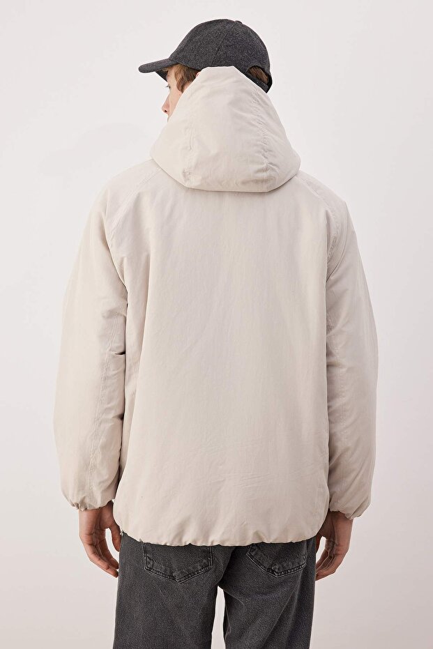 Ekru Oversize Fit Erkek Kışlık Kapüşonlu Mont TMNAW26MO00016 - 6