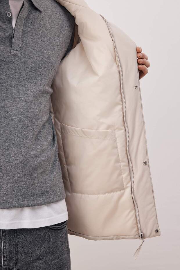 Ekru Oversize Fit Erkek Kışlık Kapüşonlu Mont TMNAW26MO00016 - 4