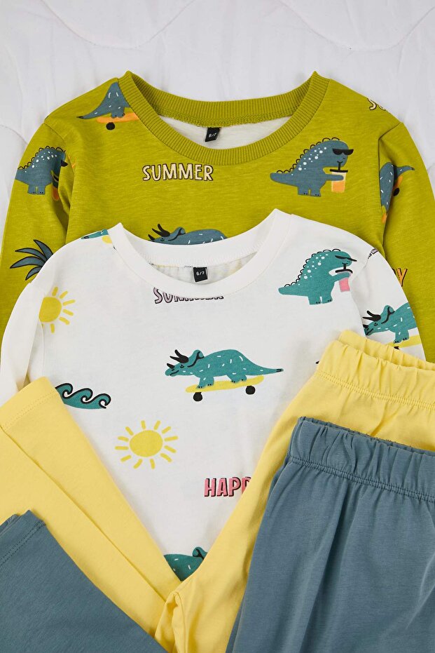 Çok Renkli Baskılı 4'lü Örme Erkek Çocuk Pijama Takımı TKDAW26PT00016 - 5