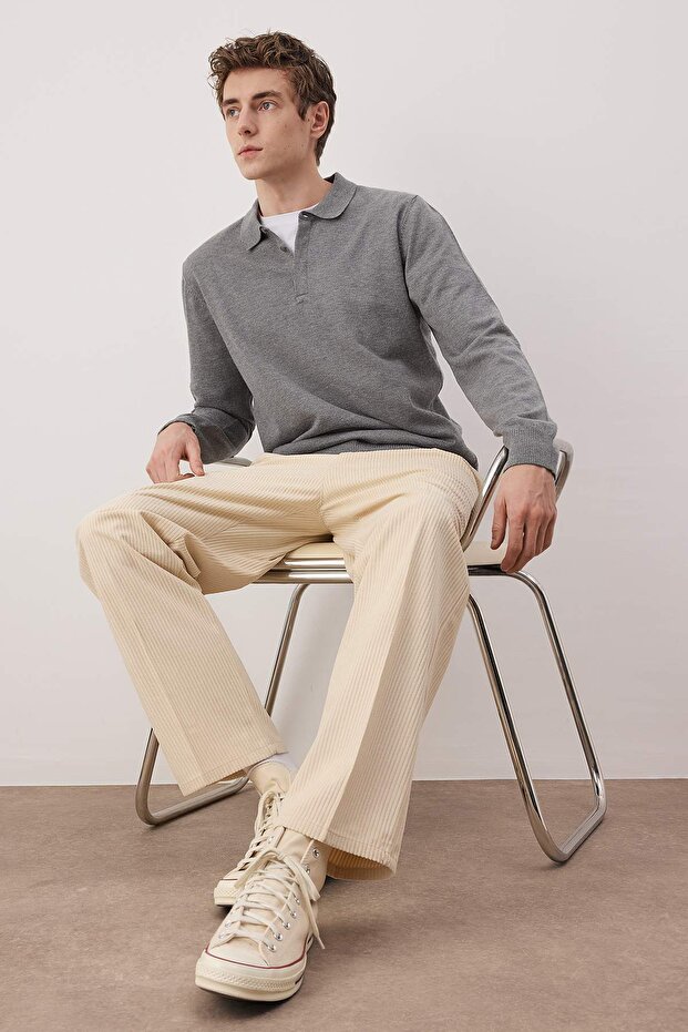 Ekru Erkek Baggy Fit Kadife Pantolon TMNAW26PL00022 - 6