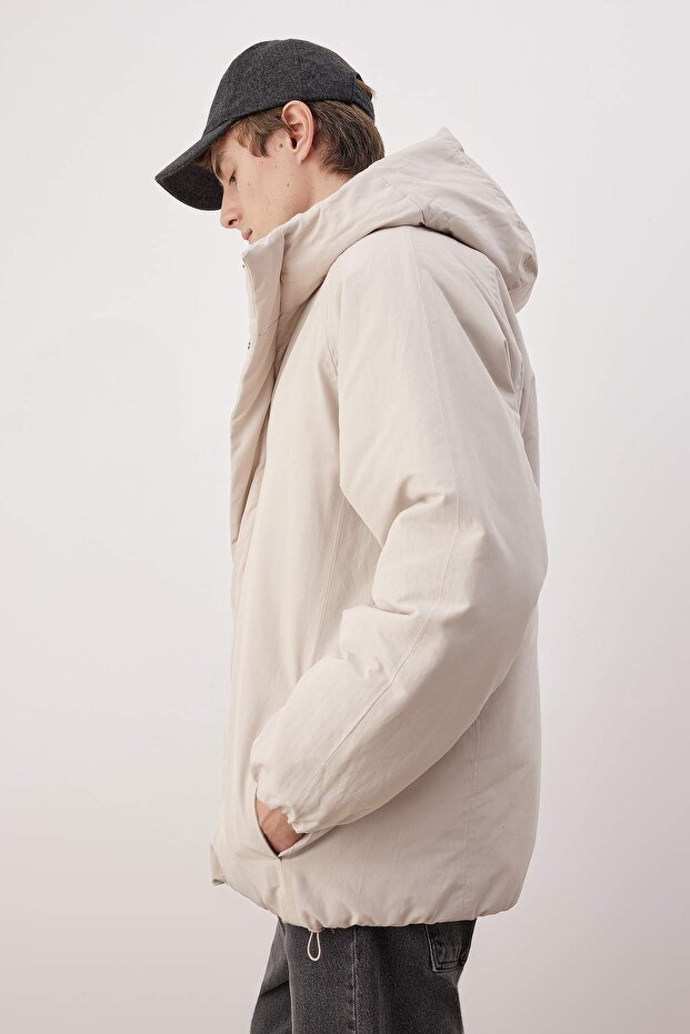Ekru Oversize Fit Erkek Kışlık Kapüşonlu Mont TMNAW26MO00016 - 3