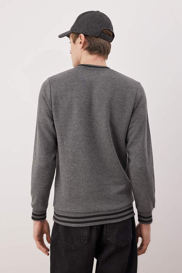 Antrasit Regular/Normal Kesim Triko Bantlı Nakışlı Sweatshirt TMNAW26SW00066 - 4